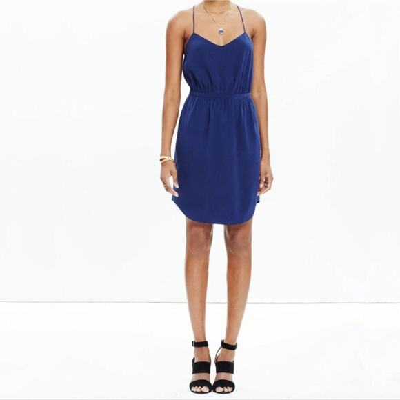 Madewell 100% Silk Starview Navy Blue Cami Slip Mini Dress 2 Spaghetti Straps - Picture 13 of 16